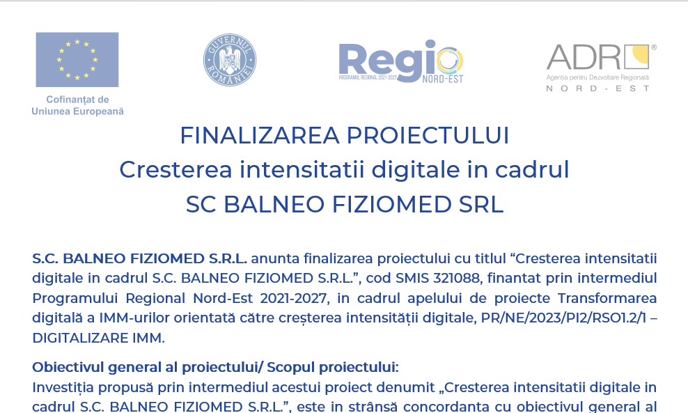 Finalizarea proiectului:Cresterea intensitatii digitale in cadrul