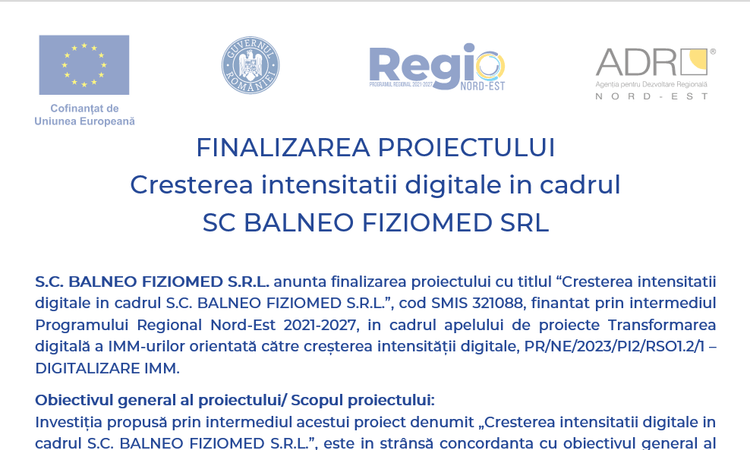Finalizarea proiectului:Cresterea intensitatii digitale in cadrul